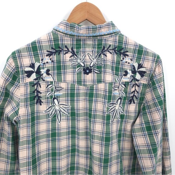 Driftwood "Lana" Pearl Snap Button Plaid Shirt Long Sleeve Embroidered Floral - Picture 5 of 16
